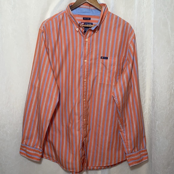 Chaps Shirts Chaps Mens Button Down Orange With Blue And White